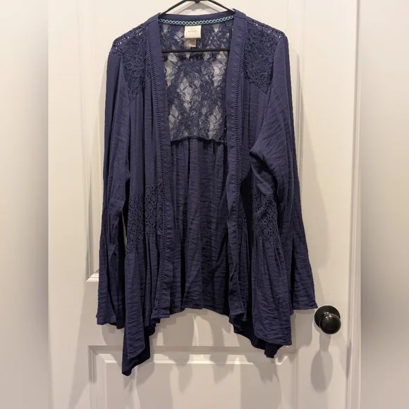 Knox Rose Open-Front Cardigan Lace Back & Crochet Navy Blue XXL - Picture 2 of 9